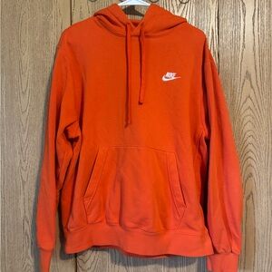 Nike Orange Sweater with Ribbed Cuffs and Drawstring Hood